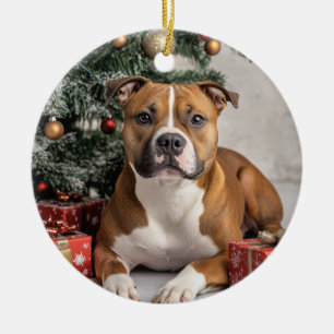 Staffordshire Bull Terrier Christmas Ceramic Tree Decoration