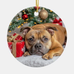 Staffordshire Bull Terrier Christmas Ceramic Tree Decoration