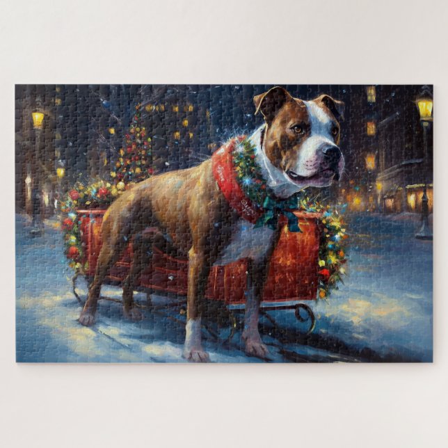 Staffordshire Bull Terrier Christmas Festive Jigsaw Puzzle (Horizontal)