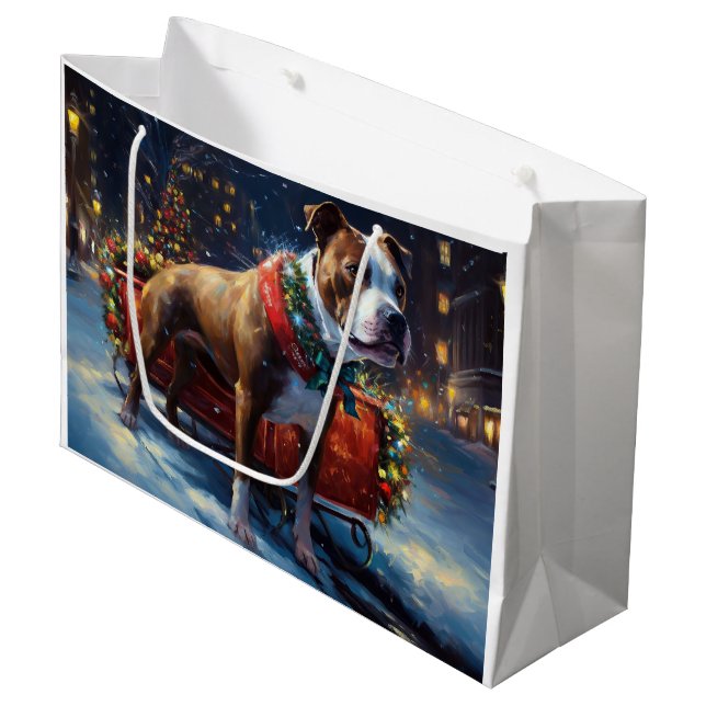 Staffordshire Bull Terrier Christmas Festive Large Gift Bag (Front Angled)