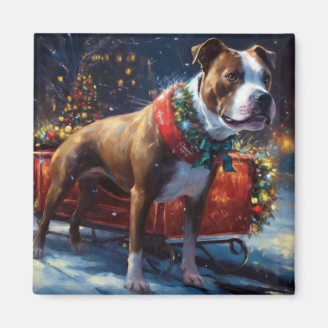 Staffordshire Bull Terrier Christmas Festive Magnet (Front)