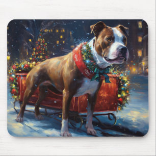 Staffordshire Bull Terrier Christmas Festive Mouse Mat
