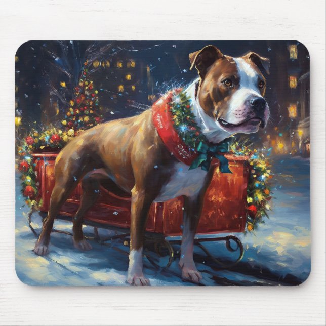 Staffordshire Bull Terrier Christmas Festive Mouse Mat (Front)