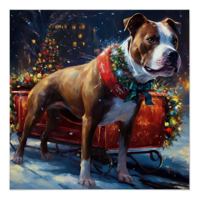 Staffordshire Bull Terrier Christmas Festive Poster (Front)