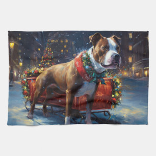 Staffordshire Bull Terrier Christmas Festive Tea Towel