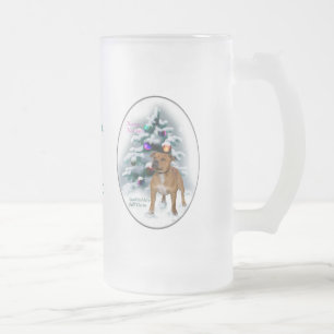 Staffordshire Bull Terrier Christmas Gifts Frosted Glass Beer Mug