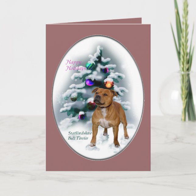 Staffordshire Bull Terrier Christmas Gifts Holiday Card (Front)