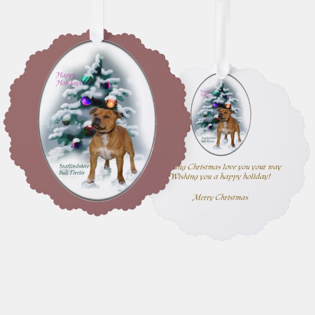 Staffordshire Bull Terrier Christmas Gifts Tree Decoration Card (Front/Back)