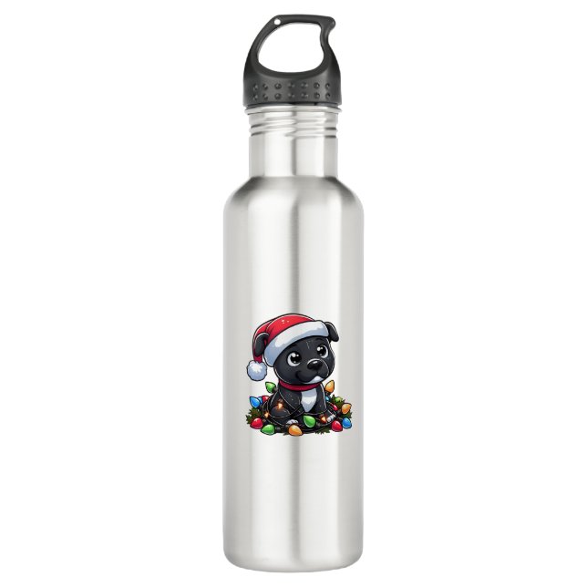 Staffordshire Bull Terrier Christmas Lights Dog Fu 710 Ml Water Bottle (Front)