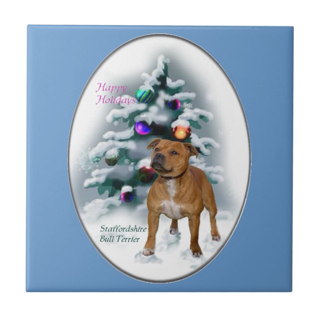 Staffordshire Bull Terrier Christmas Tile (Front)