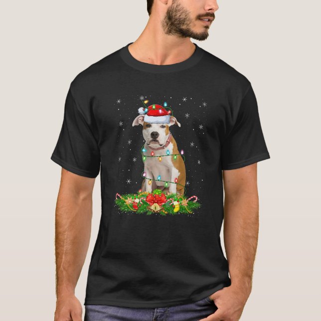 Staffordshire Bull Terrier Dog Christmas Lights Sa T-Shirt (Front)