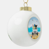 staffordshire bull terrier Dog Driving on Beach  Ceramic Ball Christmas Ornament (Left)