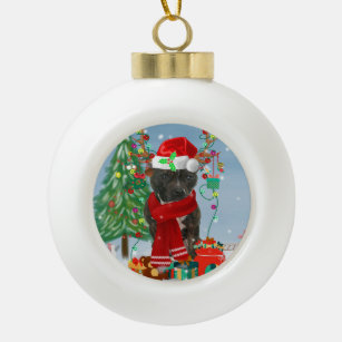 Staffordshire Bull Terrier Dog in Snow Christmas  Ceramic Ball Christmas Ornament