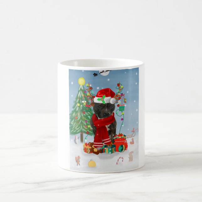 Staffordshire Bull Terrier Dog in Snow Christmas  Coffee Mug (Center)