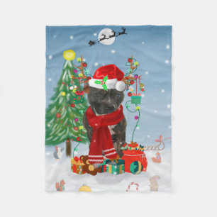 Staffordshire Bull Terrier Dog in Snow Christmas Fleece Blanket