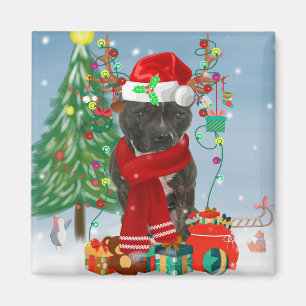 Staffordshire Bull Terrier Dog in Snow Christmas  Magnet