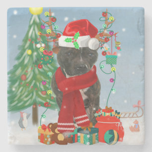 Staffordshire Bull Terrier Dog in Snow Christmas  Stone Coaster
