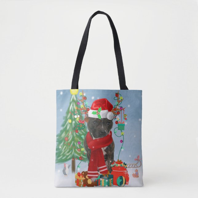 Staffordshire Bull Terrier Dog in Snow Christmas  Tote Bag (Front)