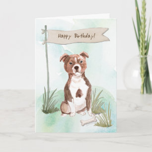 Staffordshire Bull Terrier Dog Under Birthday Sign Card