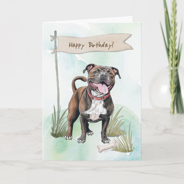 Staffordshire Bull Terrier Dog Under Birthday Sign Card (Front)