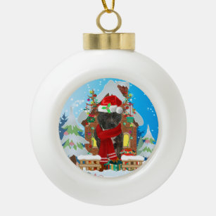 Staffordshire Bull Terrier dog with Christmas gift Ceramic Ball Christmas Ornament