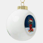 Staffordshire Bull Terrier dog with Christmas gift Ceramic Ball Christmas Ornament (Left)