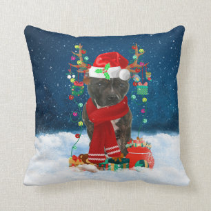 Staffordshire Bull Terrier dog with Christmas gift Cushion