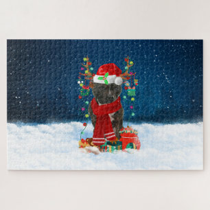 Staffordshire Bull Terrier dog with Christmas gift Jigsaw Puzzle