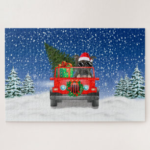 Staffordshire Bull Terrier dog with Christmas gift Jigsaw Puzzle