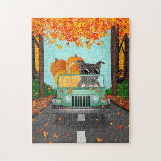 Staffordshire Bull Terrier Fall Pumpkin Jigsaw Puzzle (Vertical)