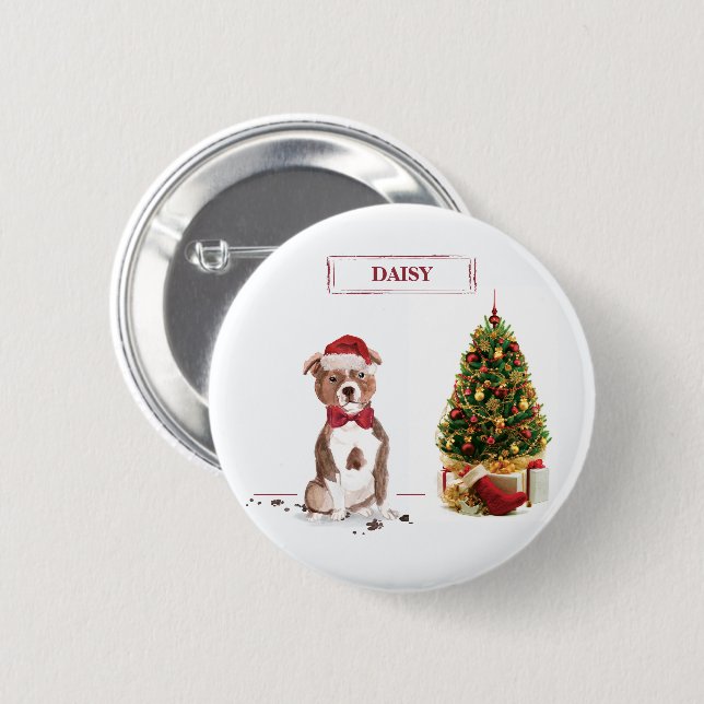 Staffordshire Bull Terrier Funny Christmas Dog 6 Cm Round Badge (Front & Back)