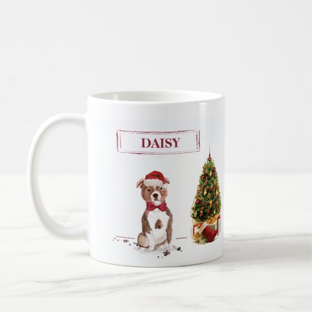Staffordshire Bull Terrier Funny Christmas Dog Coffee Mug (Left)
