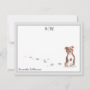 Staffordshire Bull Terrier Grey Border Monogram Card