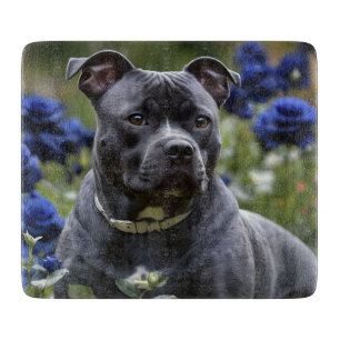 Staffordshire Bull Terrier In Blue Rose Garden,  Cutting Board