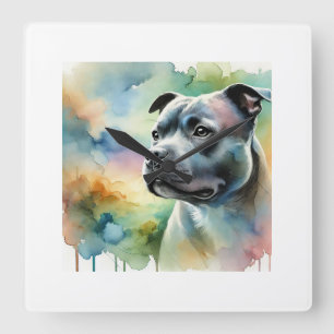 Staffordshire Bull Terrier in Light 100924AREF144  Square Wall Clock