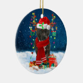 Staffordshire Bull Terrier in Snow with Christmas  Ceramic Tree Decoration (Right)
