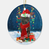 Staffordshire Bull Terrier in Snow with Christmas  Ceramic Tree Decoration (Left)