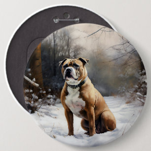 Staffordshire Bull Terrier Let It Snow Christmas 6 Cm Round Badge