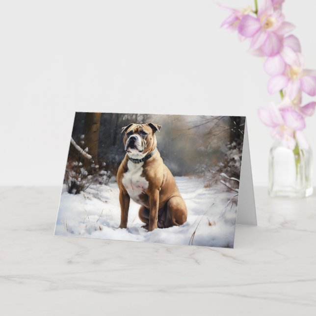 Staffordshire Bull Terrier Let It Snow Christmas Card (Orchid)