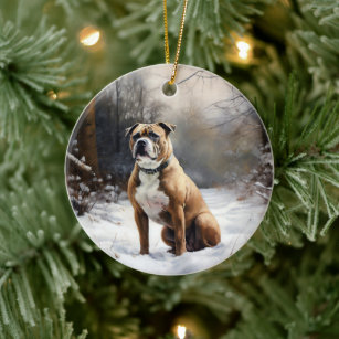 Staffordshire Bull Terrier Let It Snow Christmas Ceramic Tree Decoration