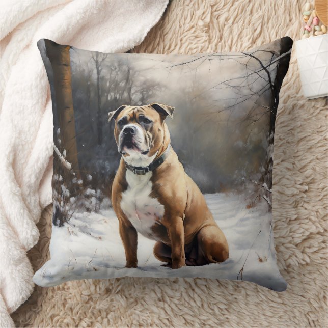 Staffordshire Bull Terrier Let It Snow Christmas Cushion (Blanket)