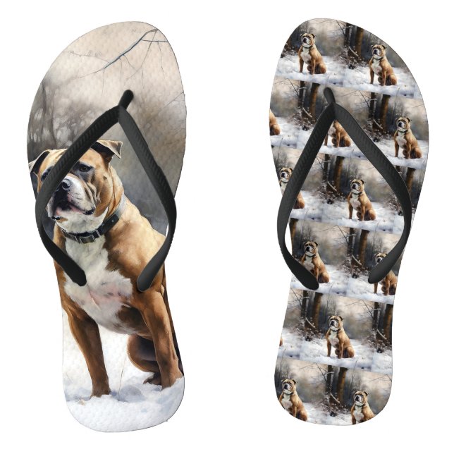 Staffordshire Bull Terrier Let It Snow Christmas Flip Flops (Footbed)
