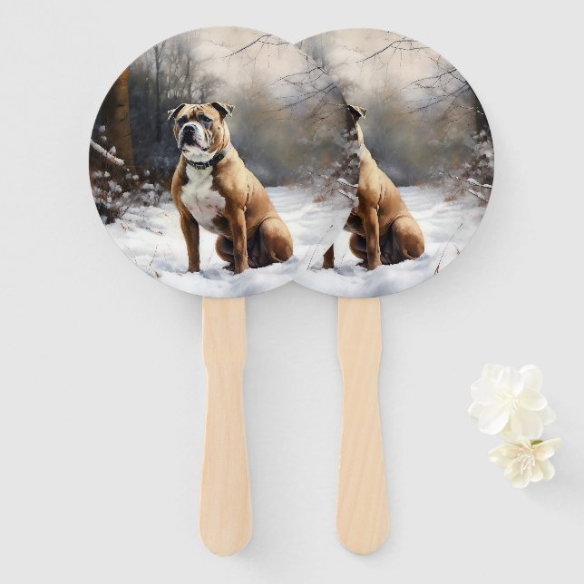 Staffordshire Bull Terrier Let It Snow Christmas Hand Fan (Front and Back)