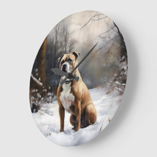 Staffordshire Bull Terrier Let It Snow Christmas Large Clock