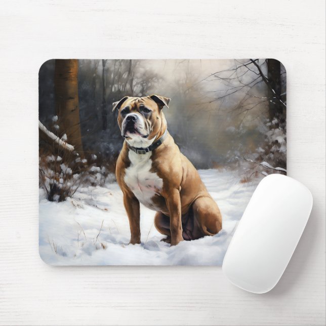 Staffordshire Bull Terrier Let It Snow Christmas Mouse Mat (With Mouse)