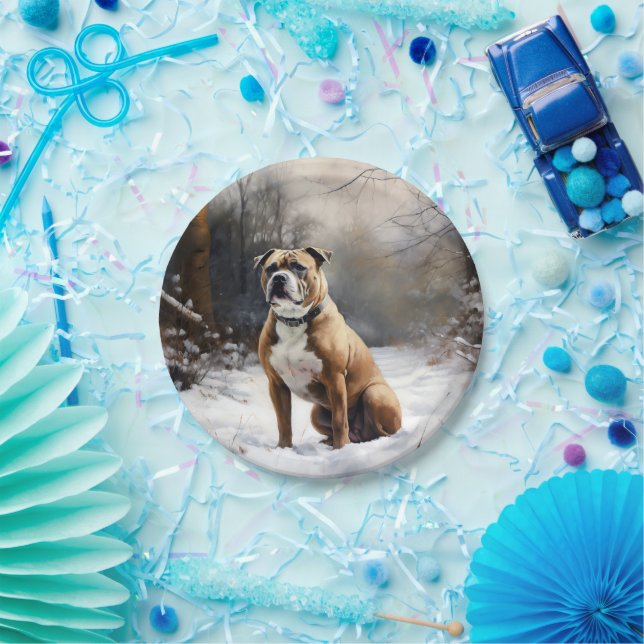Staffordshire Bull Terrier Let It Snow Christmas Paper Plate (Party)