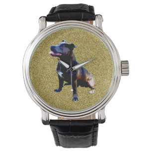 Staffordshire Bull Terrier On Gold, Mens Watch