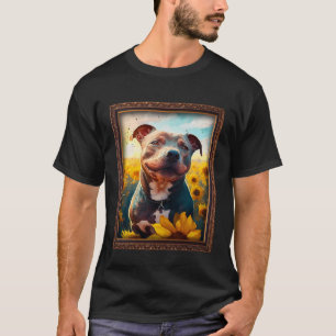 Staffordshire Bull Terrier Painting Sunflower Flow T-Shirt