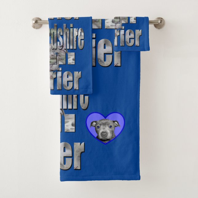 Staffordshire Bull Terrier Picture Logo, Bath Towel Set (Insitu)