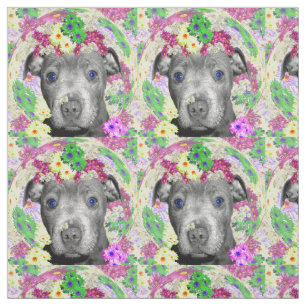 Staffordshire Bull Terrier Puppy And Flowers, Fabric